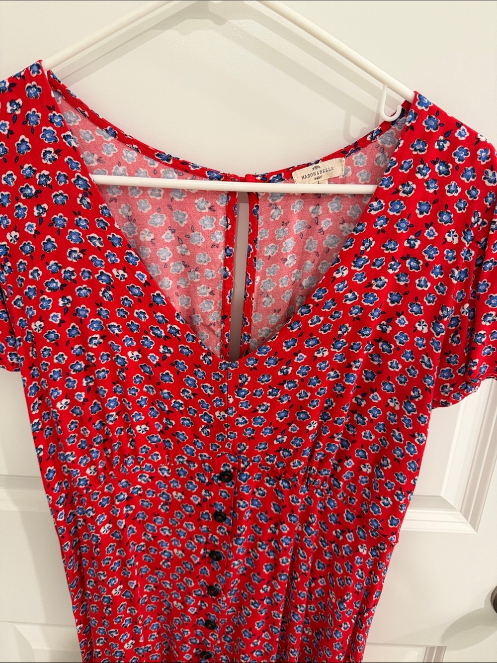 Red Floral V-Neck Button-Front Mini Dress - Picture 2 of 4